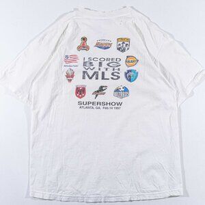 Vintage 1997 MLS Supershow AOP T Shirt Large 90s Soccer Distressed Thrashed